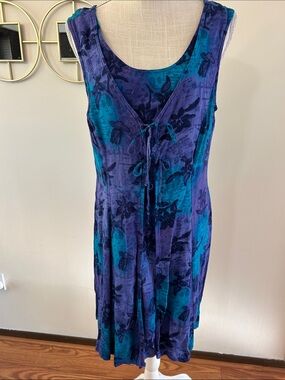 Bentley woman’s 100% rayon crinkle gauze tropical water color sleeveless dress